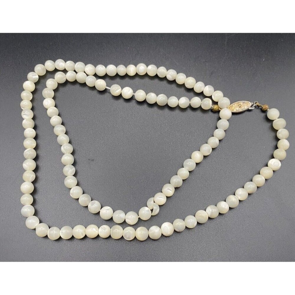 VTG Creamy White Agate Bead Necklace 24” 5.5 mm Round LOOK Some Chipped Beads